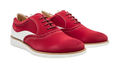 Two-Tone Red and White Leather Wingtip Brogue Dress Shoes Isolated on White Background