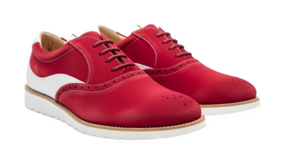 Two-Tone Red and White Leather Wingtip Brogue Dress Shoes Isolated on White Background