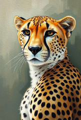 Cheetah. Oil paint. Animal illustration. Design for use in graphics.