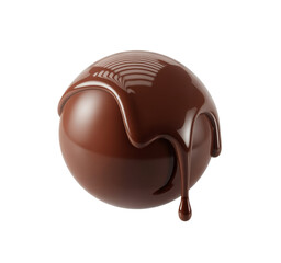 chocolate ball with dripping glaze on white background.