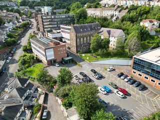 High Angle Drone Camera Footage of Swansea City Centre Near Coastal Beach During Sunny Day of July 14th, 2025. Swansea is Most Beautiful, Modern City and county on the south coast of Wales, UK