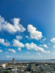 High Angle Drone Camera Footage of Swansea City Centre Near Coastal Beach During Sunny Day of July 14th, 2025. Swansea is Most Beautiful, Modern City and county on the south coast of Wales, UK