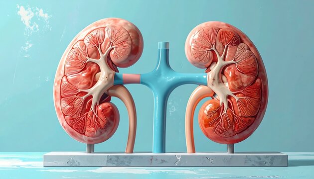 Detailed anatomical model showcasing the structure and function of the human kidneys