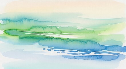 Tranquil Abstract Watercolor Landscape with Serene Blue and Green Tones