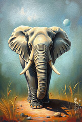 Elephant . Oil paint. Animal illustration. Design for use in graphics.