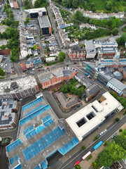 High Angle Drone Camera Footage of Swansea City Centre Near Coastal Beach During Sunny Day of July 14th, 2025. Swansea is Most Beautiful, Modern City and county on the south coast of Wales, UK