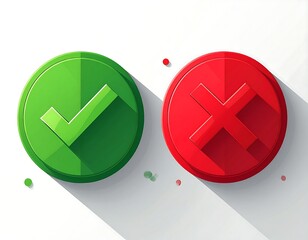 Flat design with a green check and a red X symbol