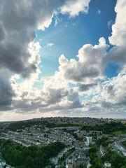 High Angle Drone Camera Footage of Swansea City Centre Near Coastal Beach During Sunny Day of July 14th, 2025. Swansea is Most Beautiful, Modern City and county on the south coast of Wales, UK