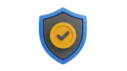 Shield with checkmark symbol icon, security and trust concept on transparent background