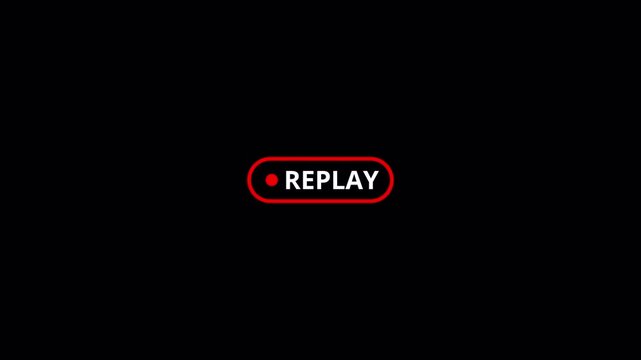 Replay text button animation with alpha channel, Replay icon video for Live Streamers, Action replay sign icon loop animation with transparent background in 4k.