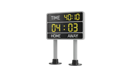 Digital scoreboard showing time and score on transparent background