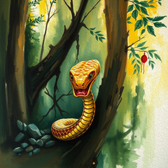 Snake . Pattern with oil paint for printing on wall decorations, wallpapers, covers