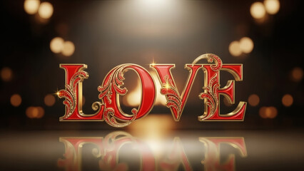 Beautiful red and gold love typography on dark background