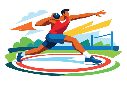 Corporate modern illustration of athlete swinging hammer throw with circular motion.