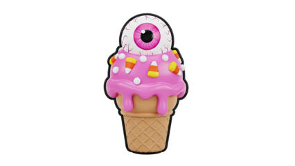 Scary Eyeball Ice Cream Cone with Candy Corn Topping on transparent background