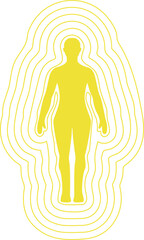 Human Silhouette with Radiant Yellow Aura and Energy Fields Illustration