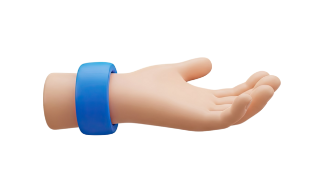 3D Stylized 3D hand with blue bracelet offering something on transparent background - Powered by Adobe