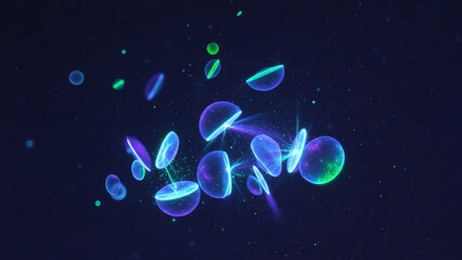 Bioluminescent Cells Drift in Neon Night