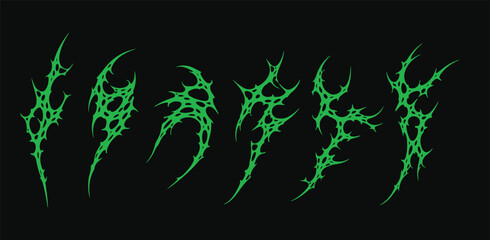 Neo Tribal Sigilism Symmetrical Cyber Gothic: Vector Abstract Sharp Green Lines with Acid Venom Aesthetics, Y2K Dark Metal Techwear Elements for Streetwear and Graphic Design Branding.