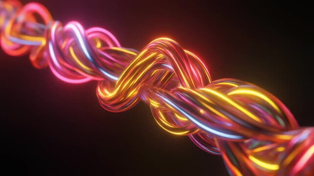 Glowing neon wire network moving