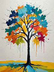 Tree. Illustration painted with oil paint for printing on wall decorations.