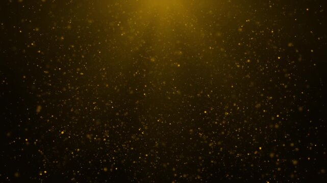 Golden dust particles floating in light rays, magical abstract background loop.