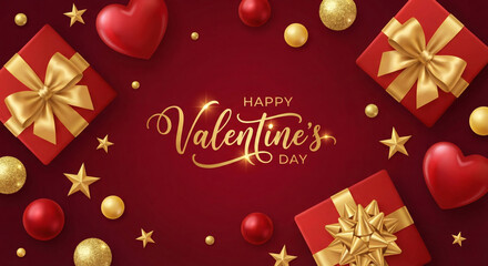 Elegant Valentine's Day greeting with golden typography and festive decor.