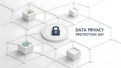 Data privacy protection concept with lock and network