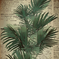 Palm tree .   Oil painting. Pattern for printing on wall decorations, fabrics, for use in graphics.