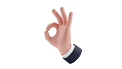 Cartoon hand making the OK sign on transparent background