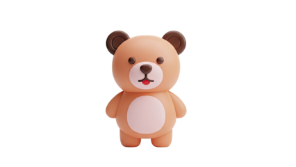 Cute 3D cartoon teddy bear on transparent background