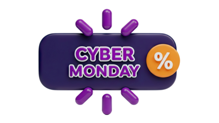 Cyber Monday Sale Discount Tag with Percentage Symbol on transparent background