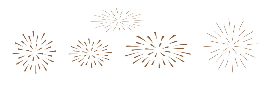 Fireworks icon set vector, Abstract festive gold firework decoration art design element best for Christmas, new year, holiday, greeting card, banner, celebration party events. Illustration PNG.
