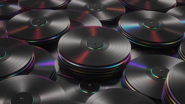 Stack of Reflective Vinyl Records Rainbow Colors