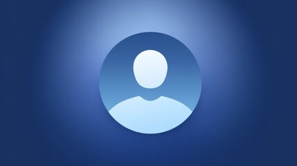 Minimalist blue user icon representing an anonymous persons profile against a dark gradient background with soft spotlight illumination.