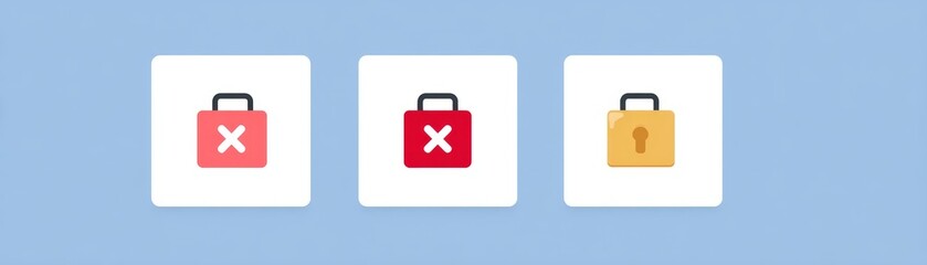 Digital icons illustrating security, restricted access, and locked states with padlocks and an X symbol.