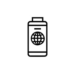 Battery icon with globe vector design symbol representing energy power sustainability electricity technology graphic