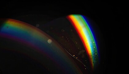 Refracted light creates a colorful arc against a black backdrop