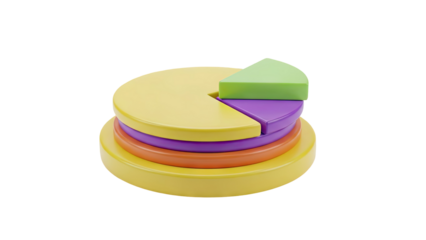 3D Colorful 3D Pie Chart Stack on transparent background