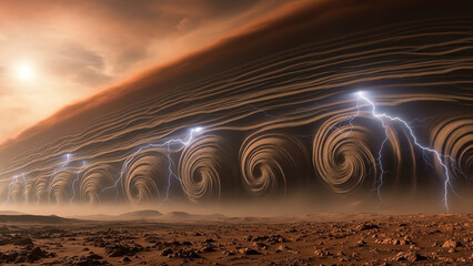 Dust Storm Vortex with Lightning Over Desert Ridge