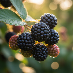 Fresh Ripe Blackberries On Branch