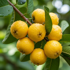 Fresh Yellow Guava On Branch
