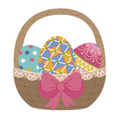 Decorative Easter Eggs in Basket Vector Illustration