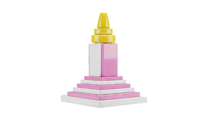 3D Stacked geometric blocks forming a tower on transparent background