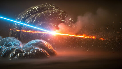Laser Clash in Fiery Ice Landscape