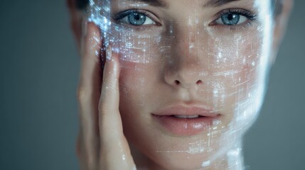 skincare innovation in a modern space with digital overlays