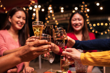 young couple celebrating with champagne
