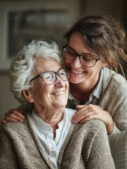 professional helpful caregiver comforting smiling senior woman at nursing home no logos no brands ar 34