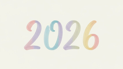 Pastel colored 2026 numbers on white background, soft gradient effect, modern minimalist design, new year concept, calendar illustration, simple typography