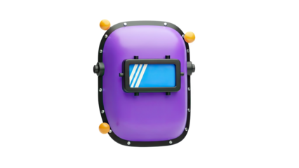 3D Purple welding mask with 3d illustration on transparent background